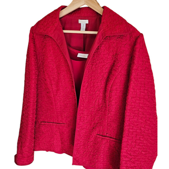 Chico's Blazer Set Crinkle Texture With Tank Red Women's Size 2 (Large) - Picture 1 of 10